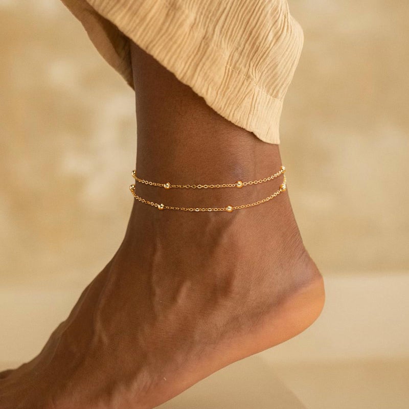 Kyerlyn Dainty Anklets for Women 18k Gold Plated Beaded Chain Ankle Bracelets for Women Waterproof Adjustable Chain Gold Anklet Simple Fashion Summer Beach Gift - Image 2